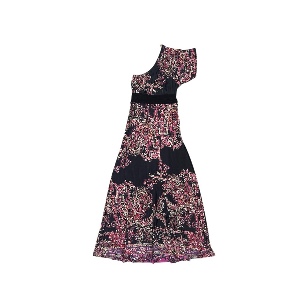 Elegant One-Shoulder Black and Pink Dress